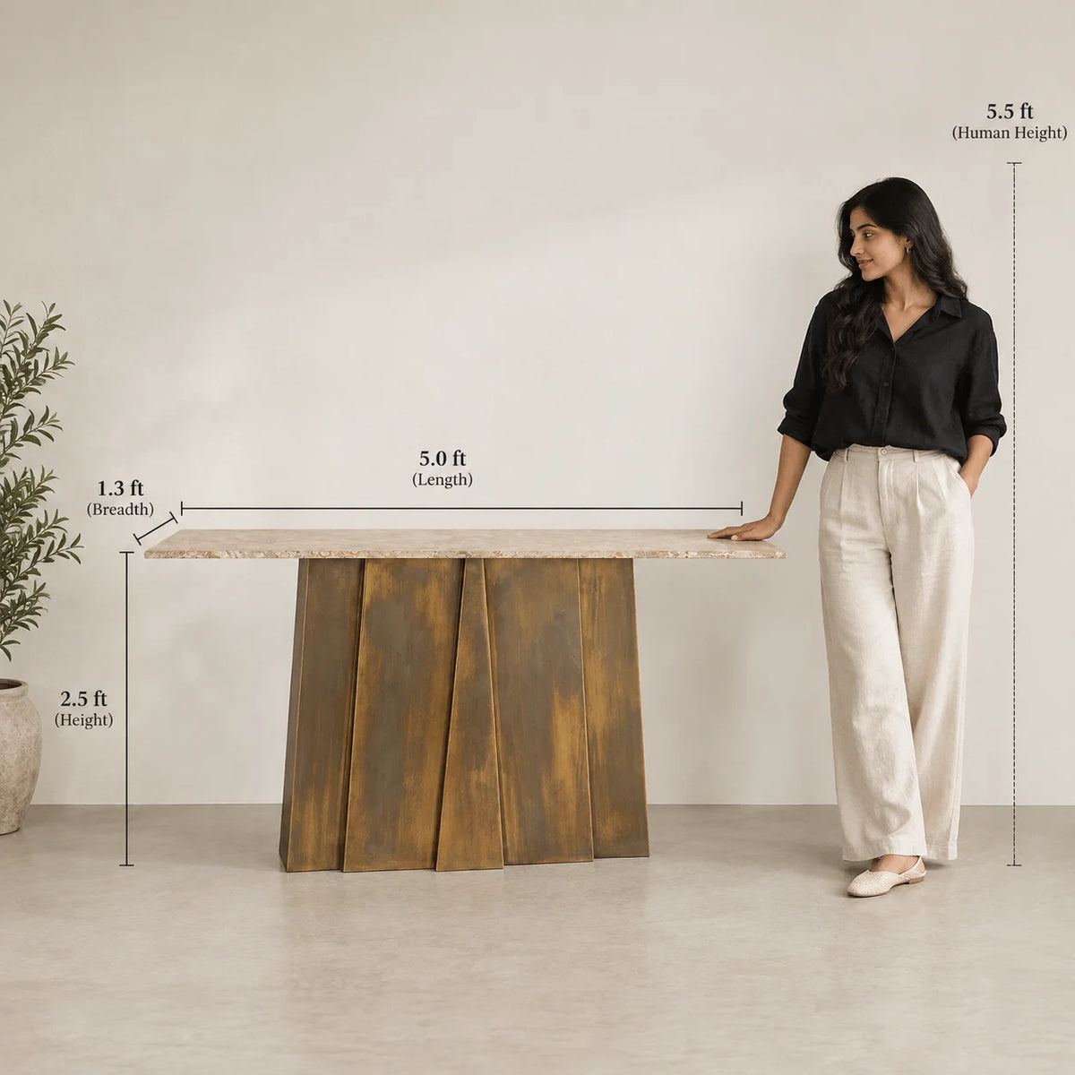 Dwar Marble Console Table | Antique Brass Console For Entryway, Living Room & Hallway | Entryway Table