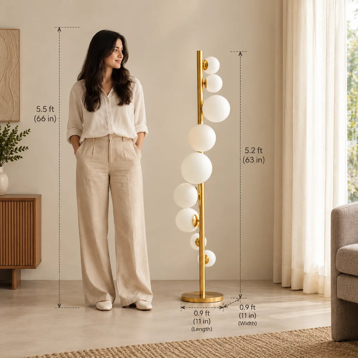 Kellan Designer Floor Lamp for Living Room | Metal and Frosted Glass Standing Lamp