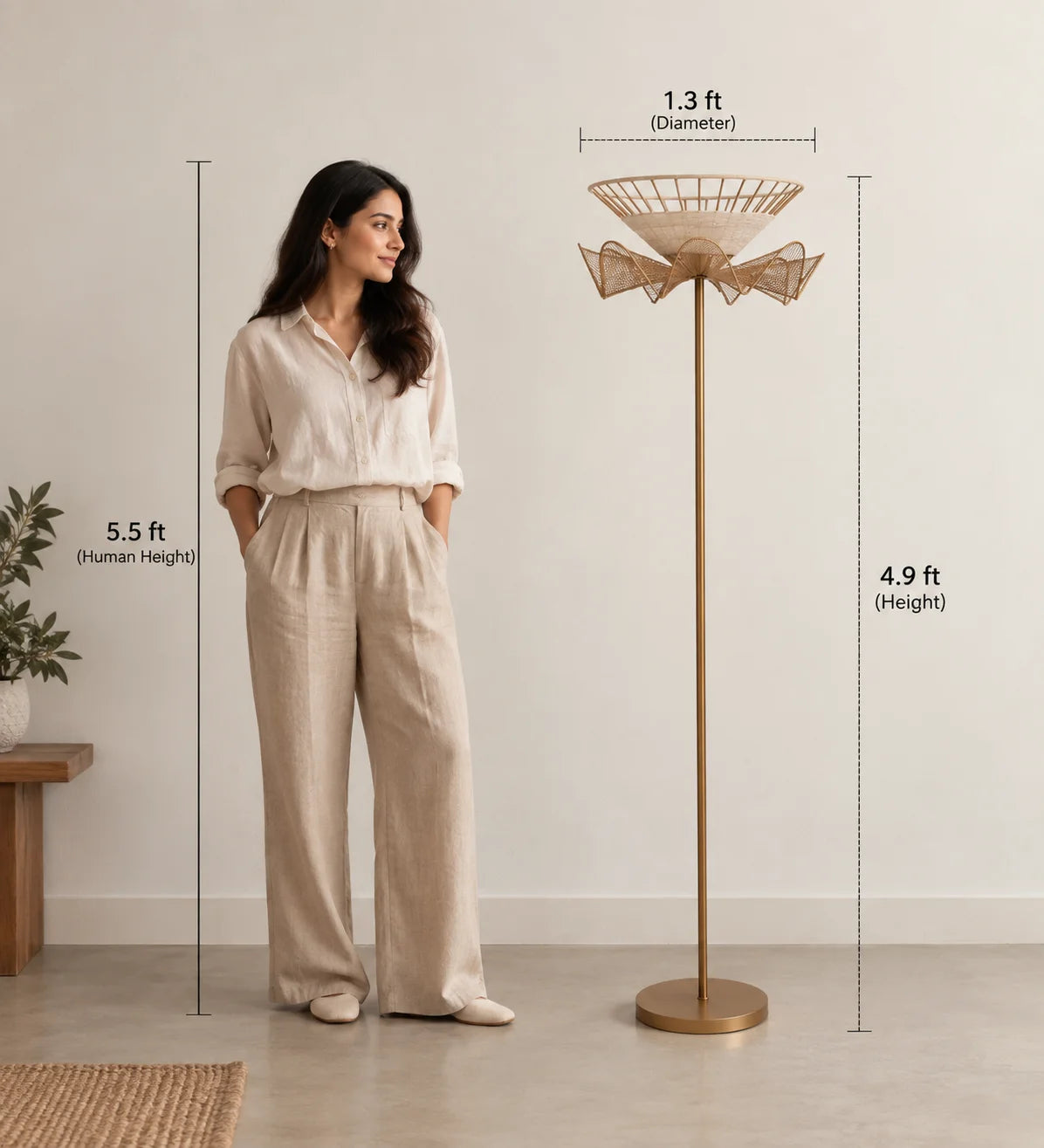Fucius Luxurious Floor Lamp | Golden Pedestal Corner Lampshade For Living Room & Home Decor