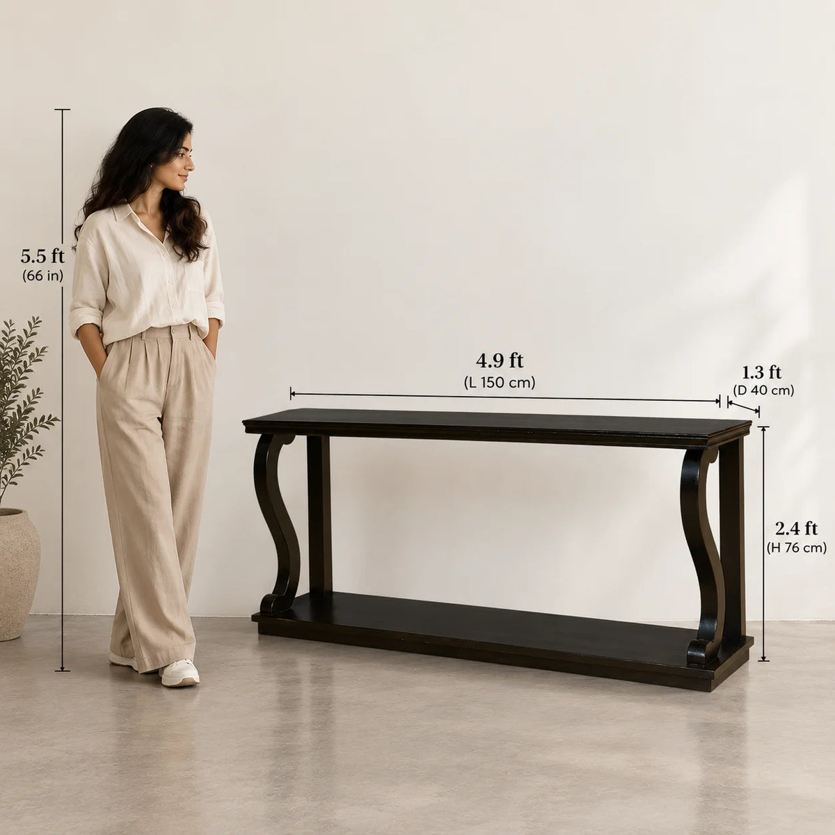 Dark Walnut Mango Wood Console Table | Carved Wooden Entryway Table for Living Room