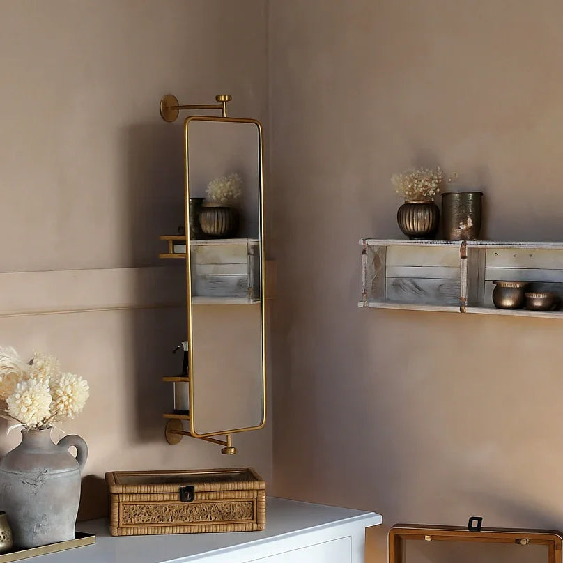 Rectangular Long Rotating Mirror | Wrought Iron 360° Floor Mirror for Bedroom | Full Length Mirror