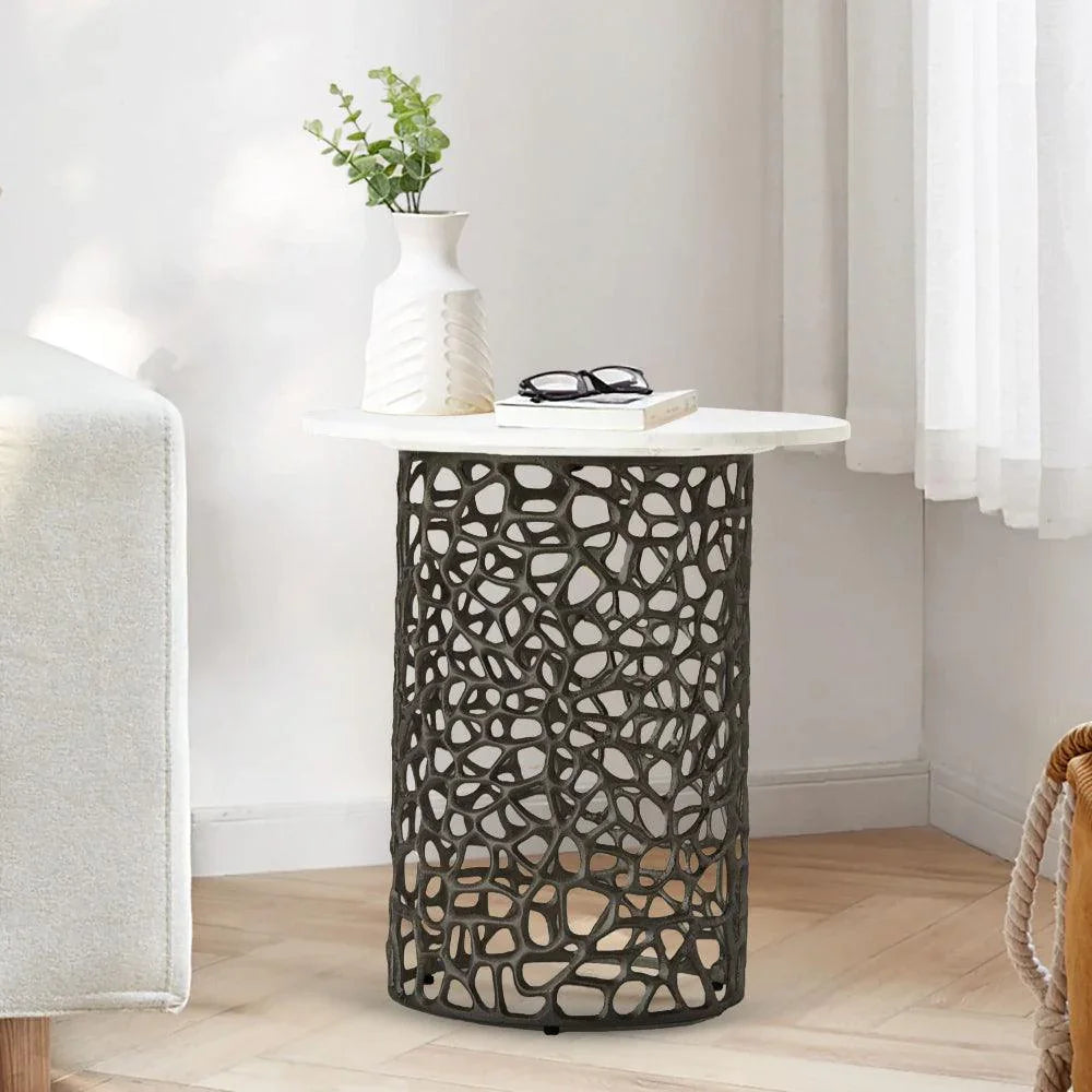 Dolce Marble Side Table | Designer Round End Table For Living Room |  Luxurious Teapoy Table