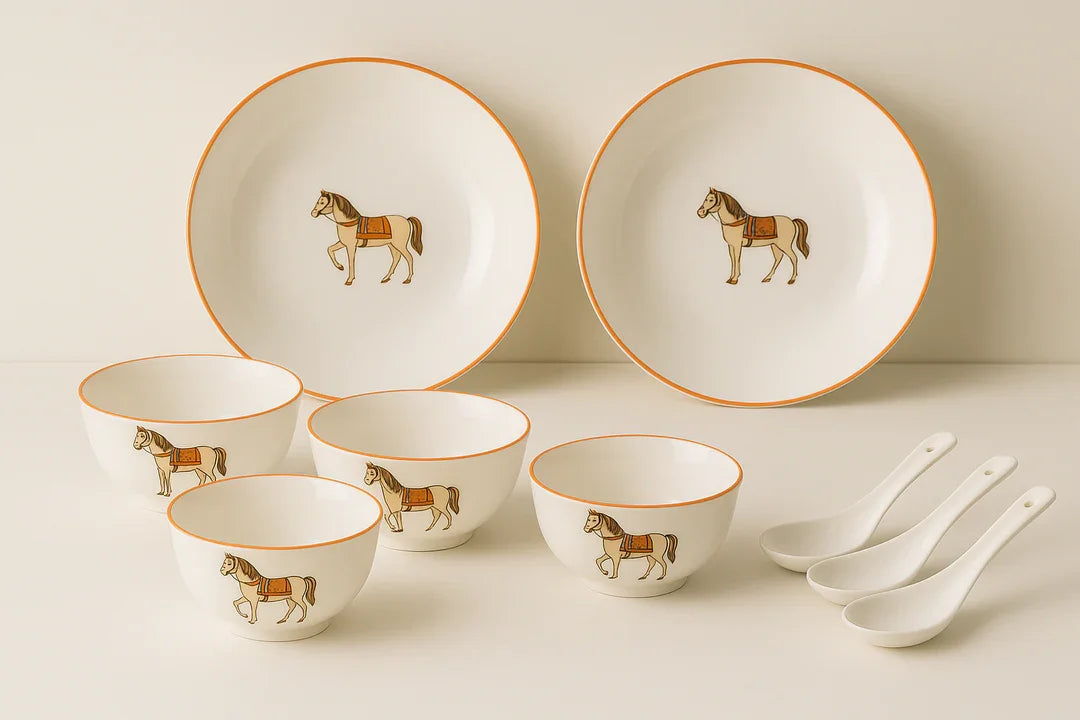 Fine Ceramics Bowl Set with Horse Design