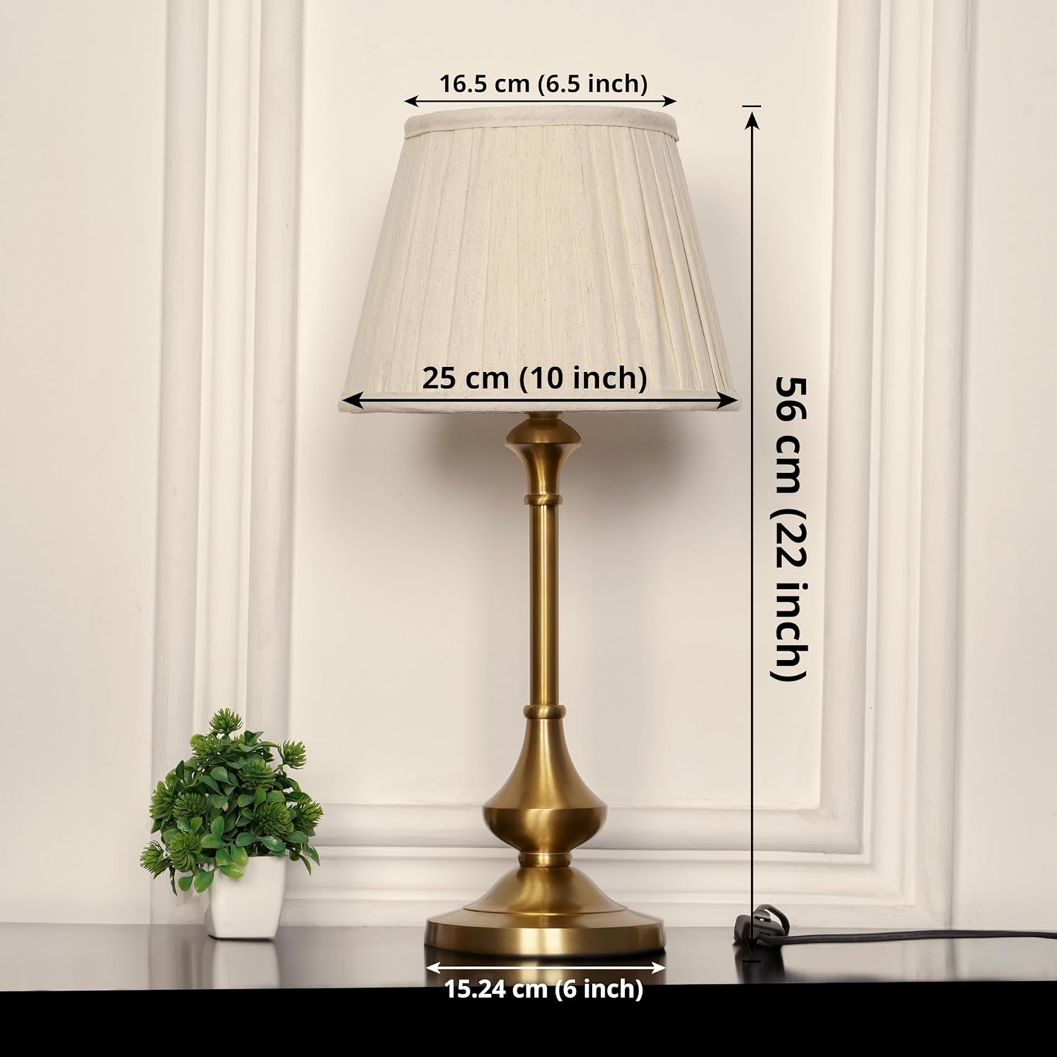 Royal Brass Antique Gold Finish Trophy Table Lamp 27 Inches Height With Off White Bell 14 Inches Diameter Lampshade