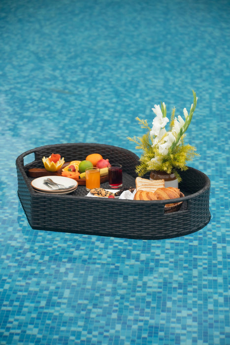 Luxurious Heart Shape Floating Serving Tray For Pool & Restaurant | Synthetic Rattan & Aluminium Serveware