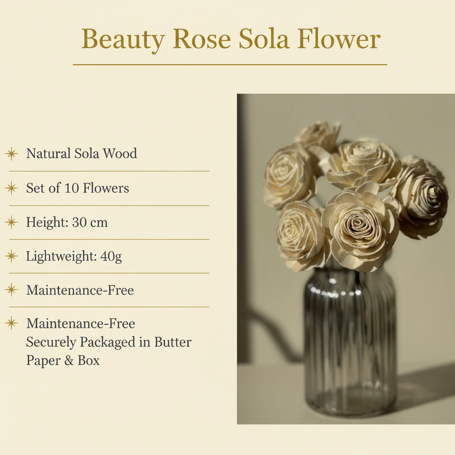 Natural Rose Sola Dried Flower for Home Decor | Vase Fillers - 10 Pcs Set