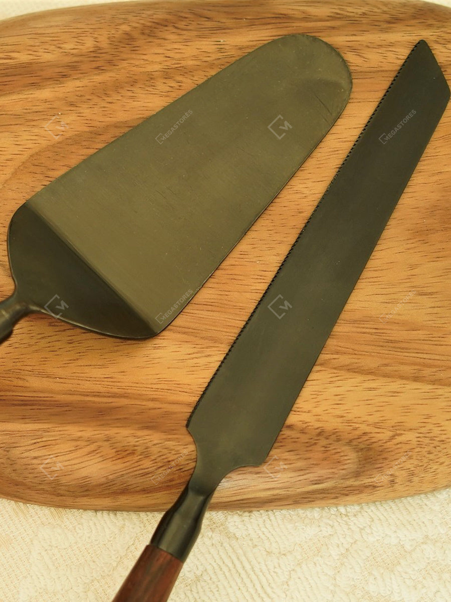 Corjuem Steel Dessert Cake Server & Knife With Wooden Handle Set of 2 | Serving Ladles For Kitchen