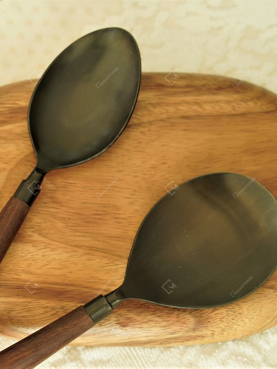 Corjuem Steel Ladles With Wooden Handle Set of 2 | Serving Spoons For Dining & Kitchen