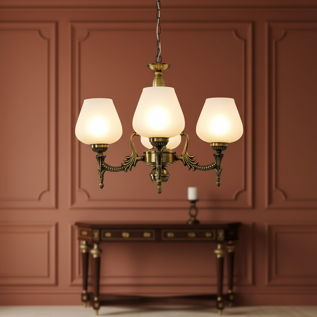 Antique Brass Mini Chandelier | 3-Light Hanging Ceiling Light for Home | Pandant Light