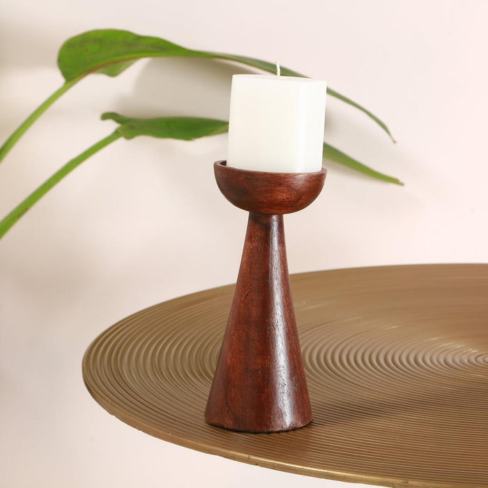 Aachman Wood Conical Candle Holder Long