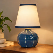 Contemporary Enamel Blue Melon-Shaped Table Lamp with Hand-Painted Lines