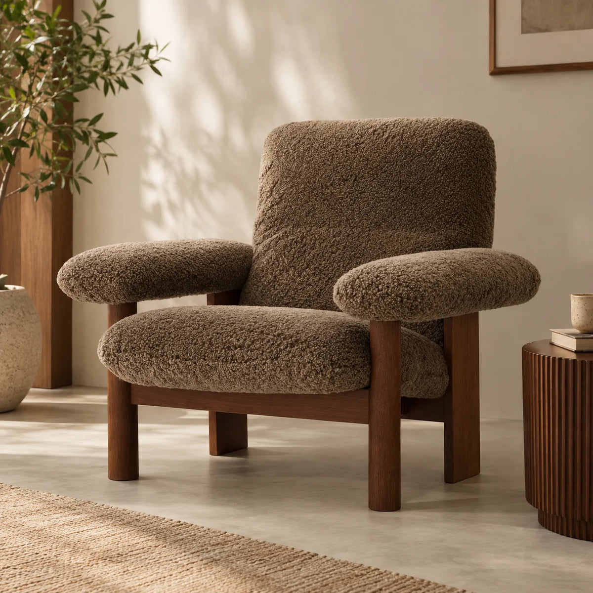 Alora Teak Wood & Fabric Upholstery Armchair