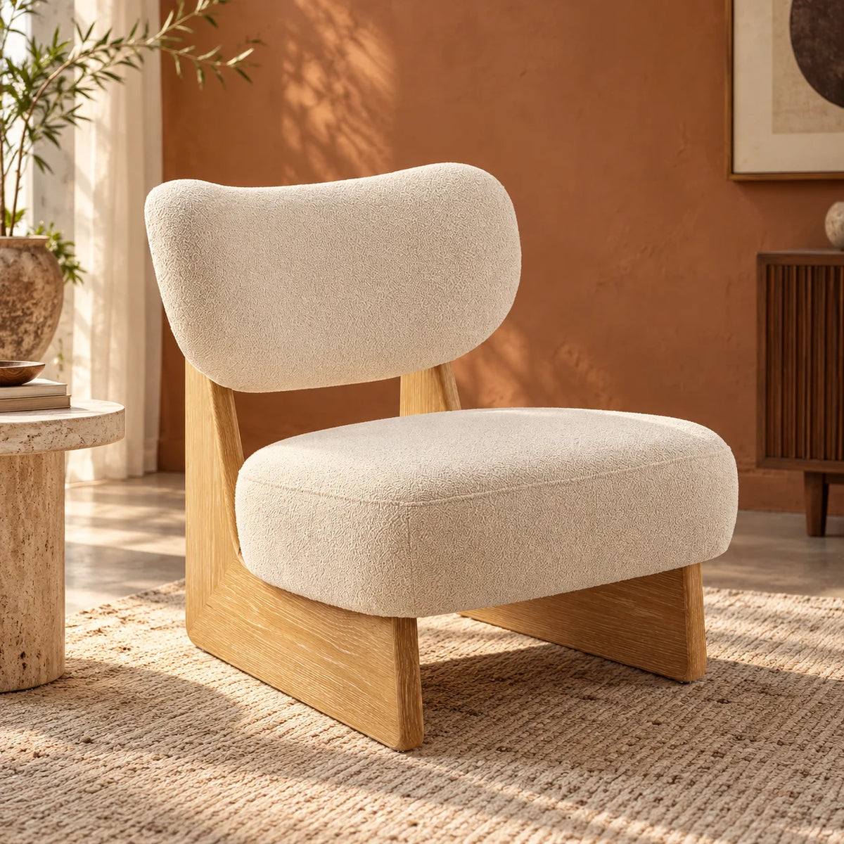 Rumi Oak Wood & Fabric Upholstery Chair