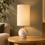 Kai Spherical Table Lamp | Torronto Marble & Linen Night Lamp for Bedroom
