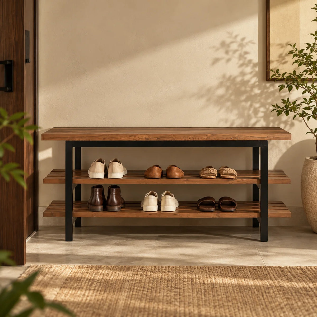Zenith Teak Wood Shoe Rack