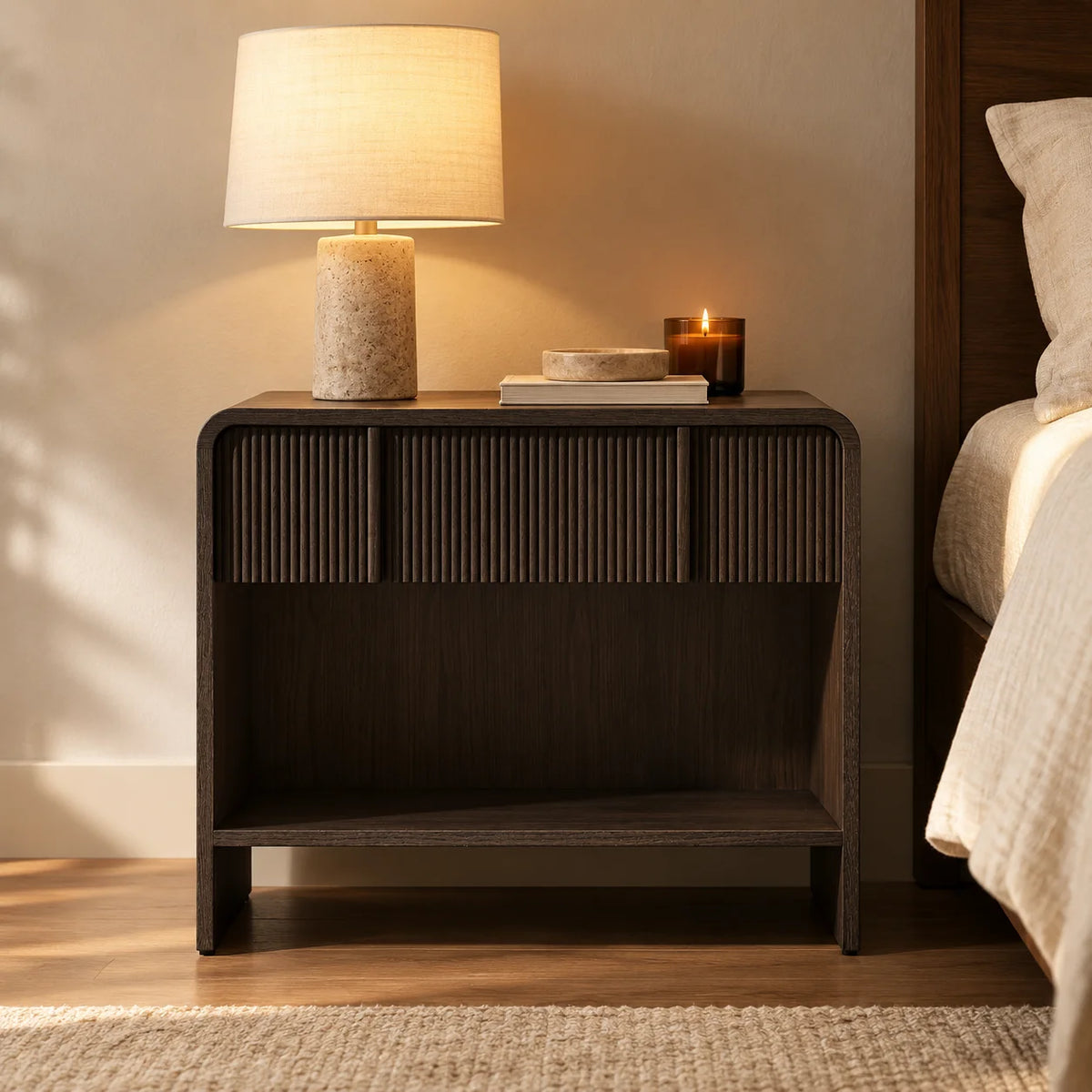 Vemora 1-Drawer Ash Black Stained Bedside