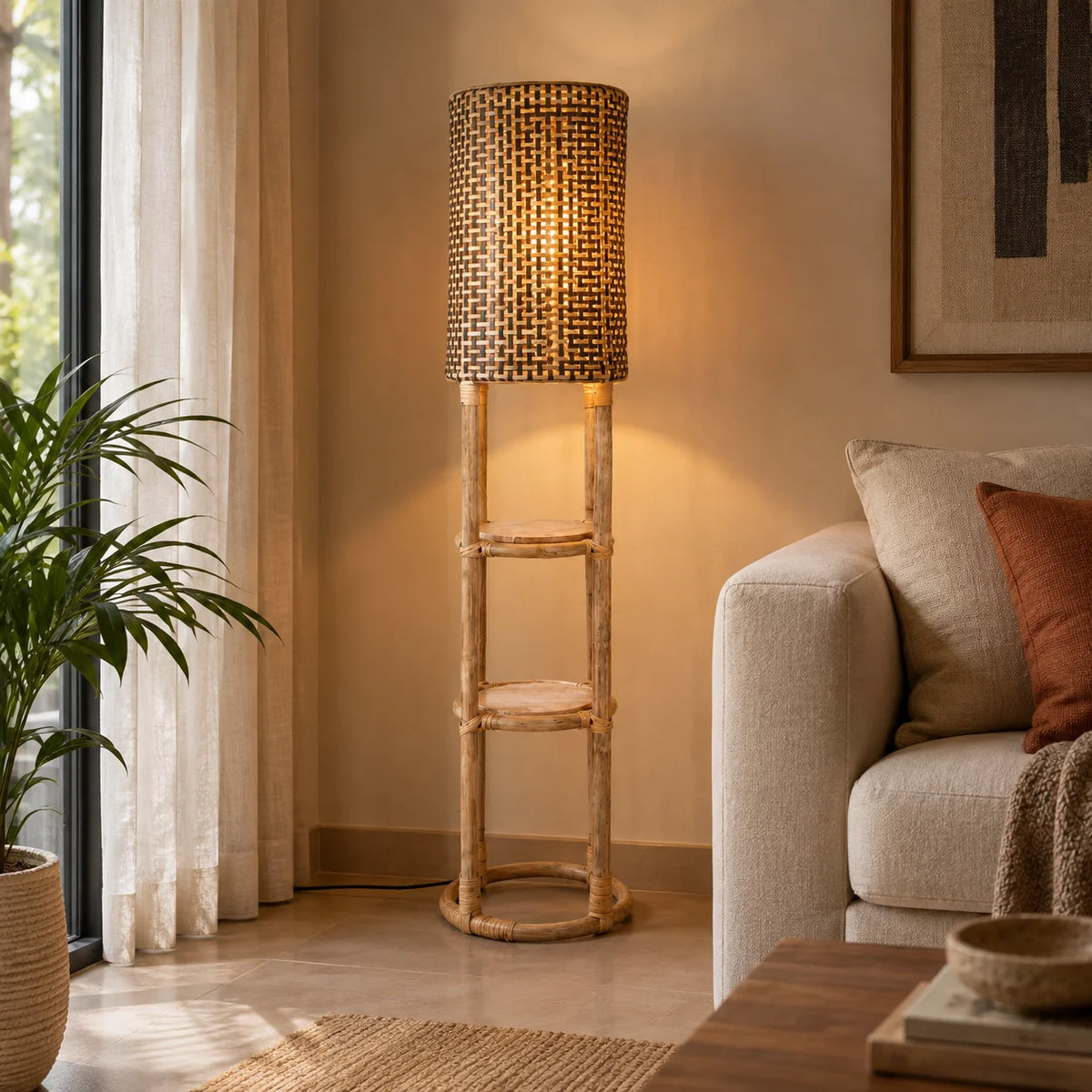Dawki Bamboo & Cane Floor Lamp | Standing Light for Living Room & Home Decoration