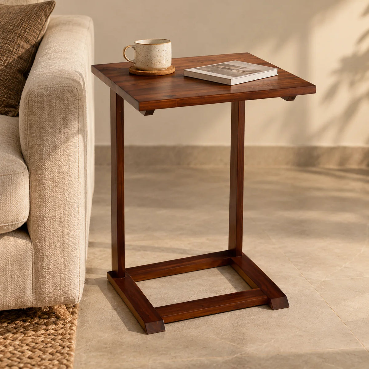 Ello Sheesham End Table | Wooden Side Table for Living Room | Small Corner Table