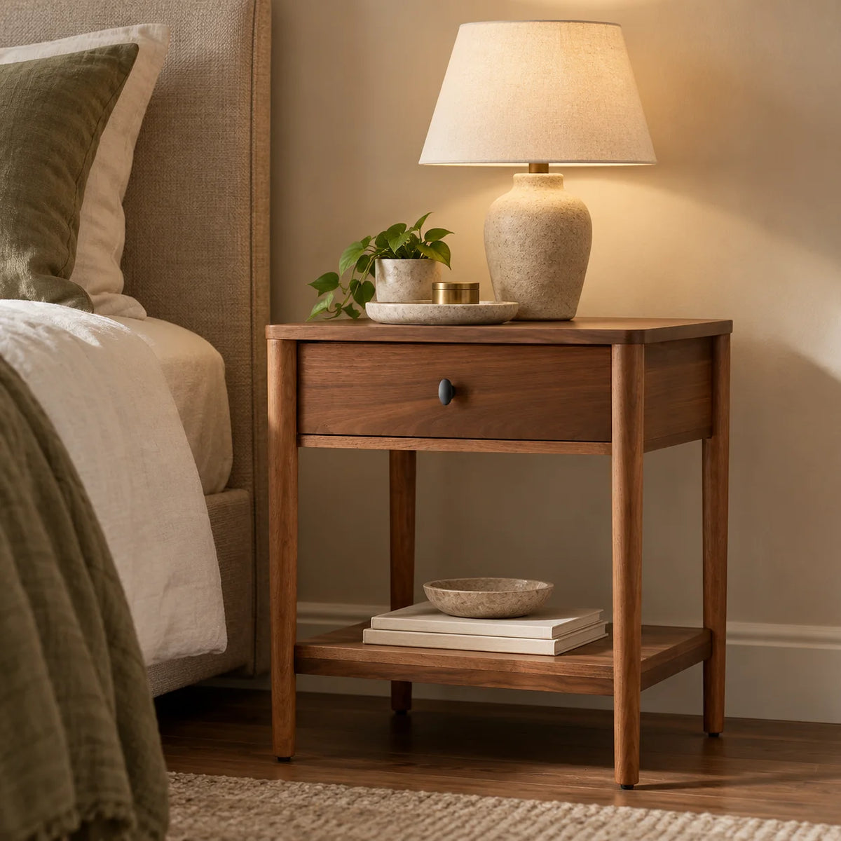 Teak Wood Bedside Table | Solid Wooden Side Table for Modern Bedroom