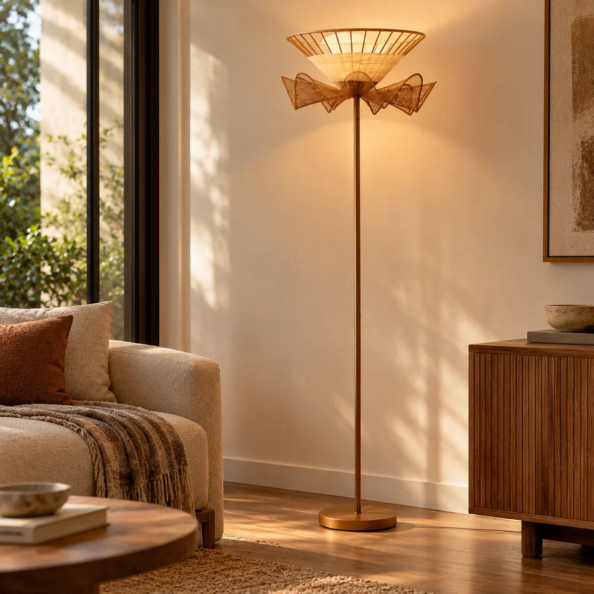 Fucius Luxurious Floor Lamp | Golden Pedestal Corner Lampshade For Living Room & Home Decor