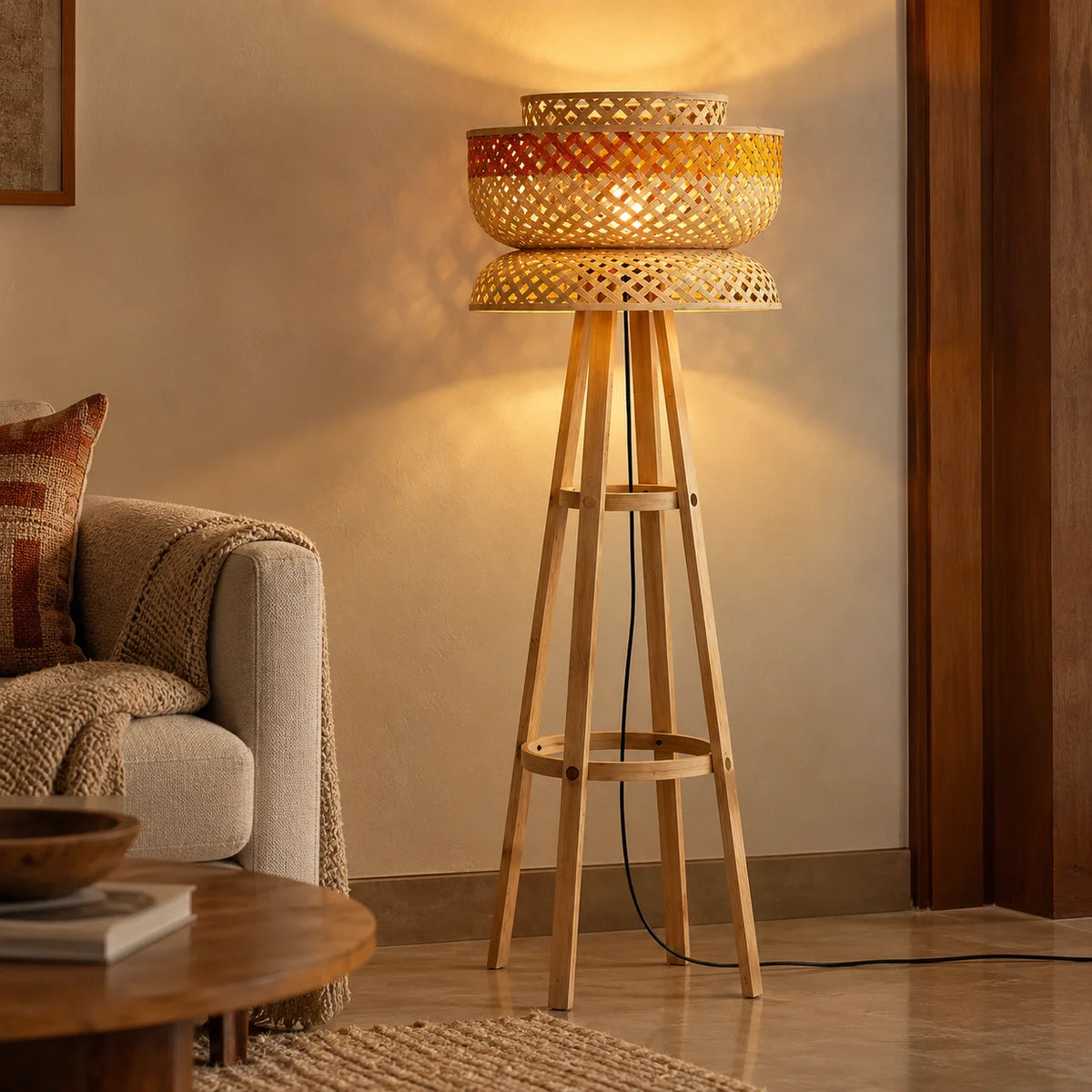 Bamboo Wooden Lotus Floor Lamp | Decorative Standing Light