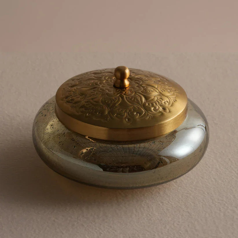 Arka Box | Brass antique on Metal and Smokey Luster on glass