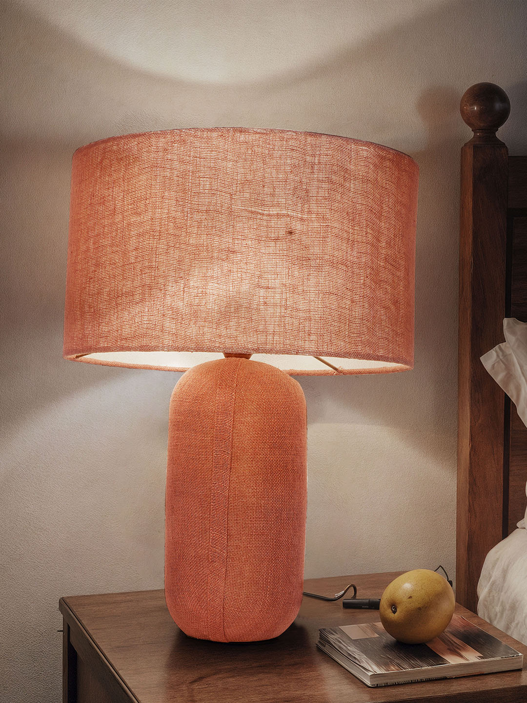Rustic Red Oxide Jute & Fabric Capsule Table Lamp