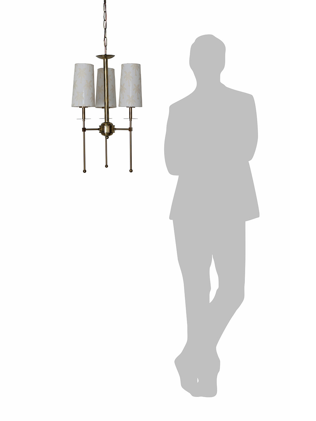 16-Inch Antique Brass 3-Light Compact Chandelier | Tropical Palm Fabric Shades