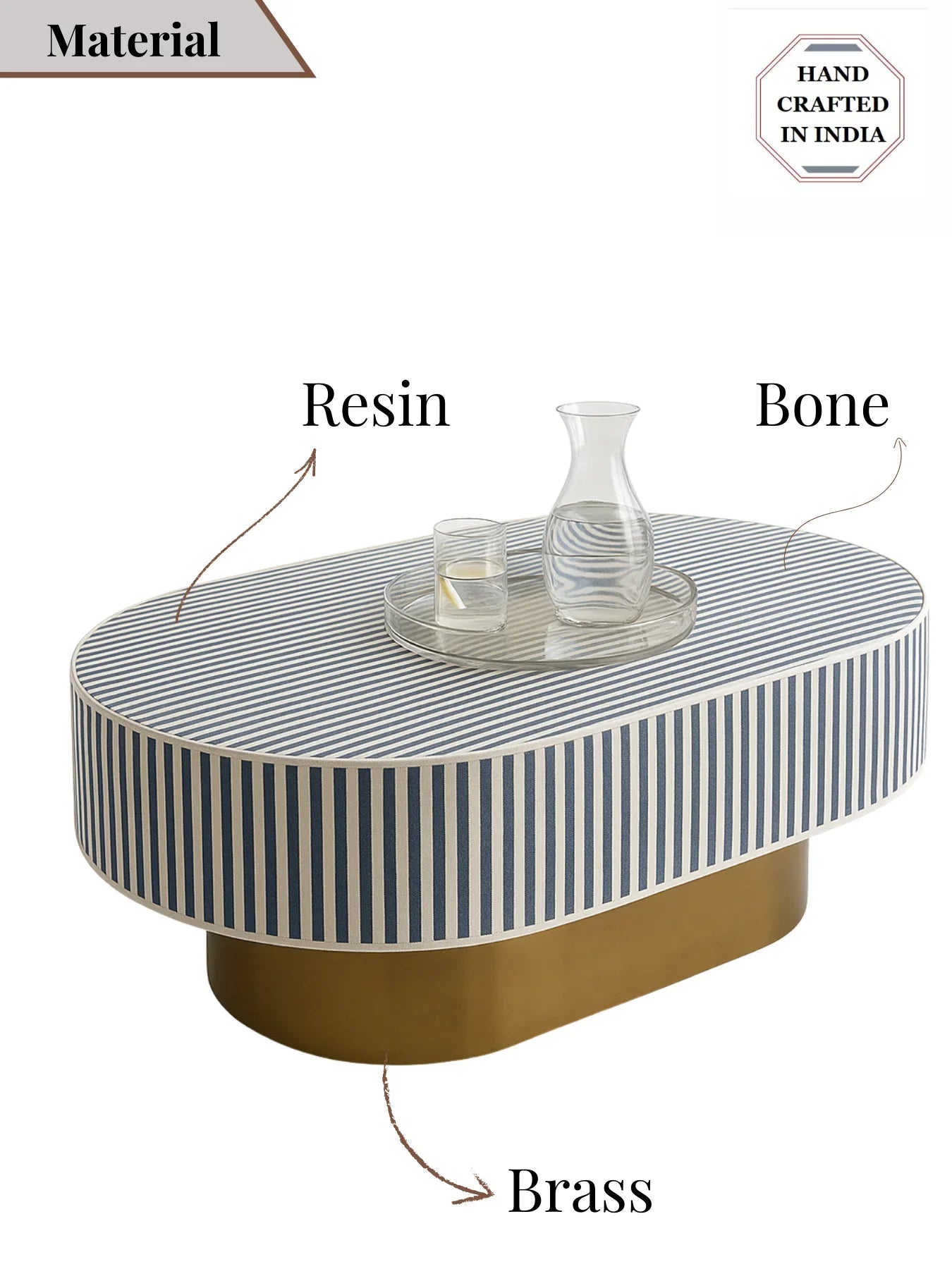 Inlay Jordan Oval Shape Coffee Table - Waterfall