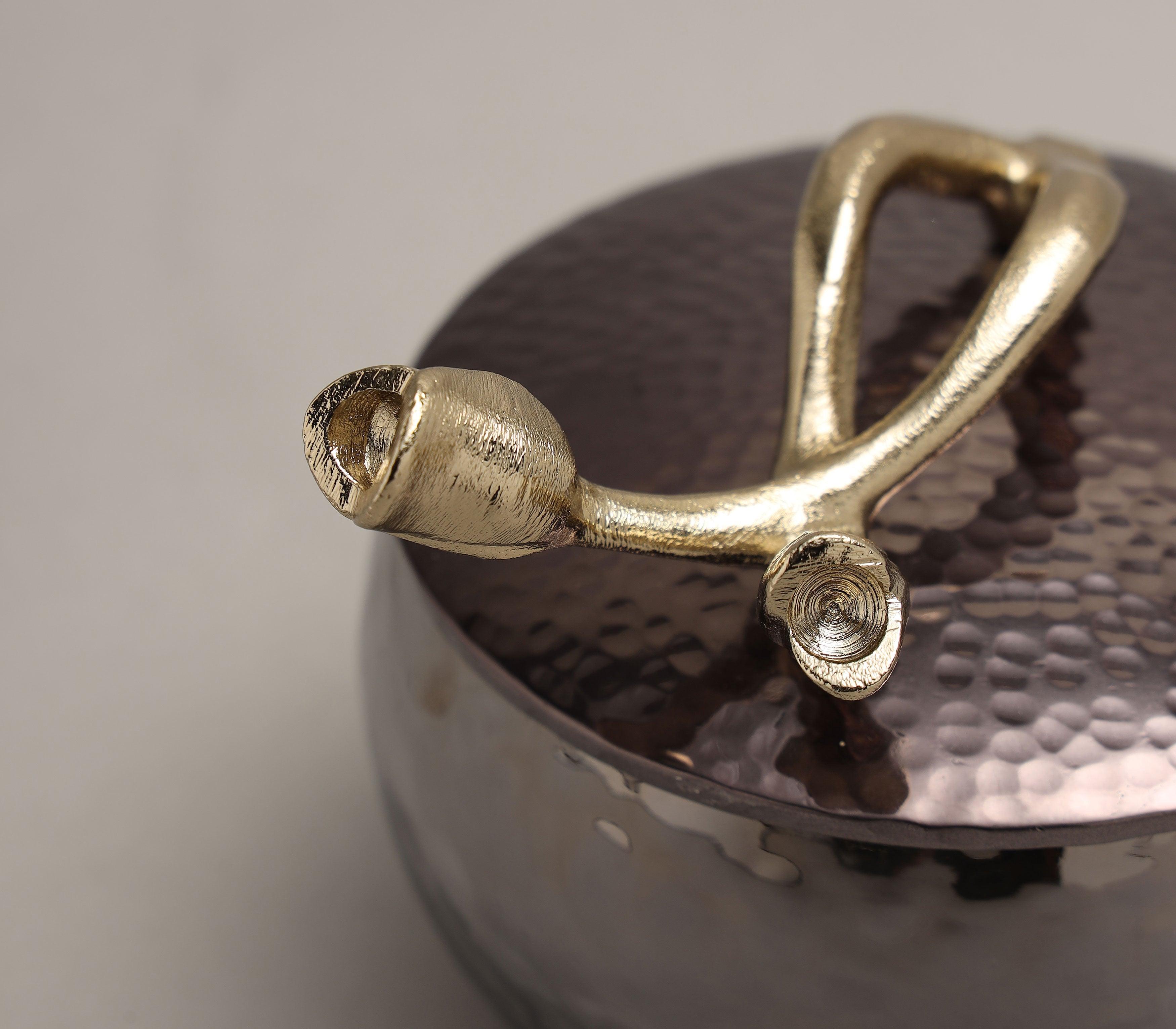 Tulip Jar | Gold Finished, Black Nickel Plated and Hammered  with Textured Black Luster Glass