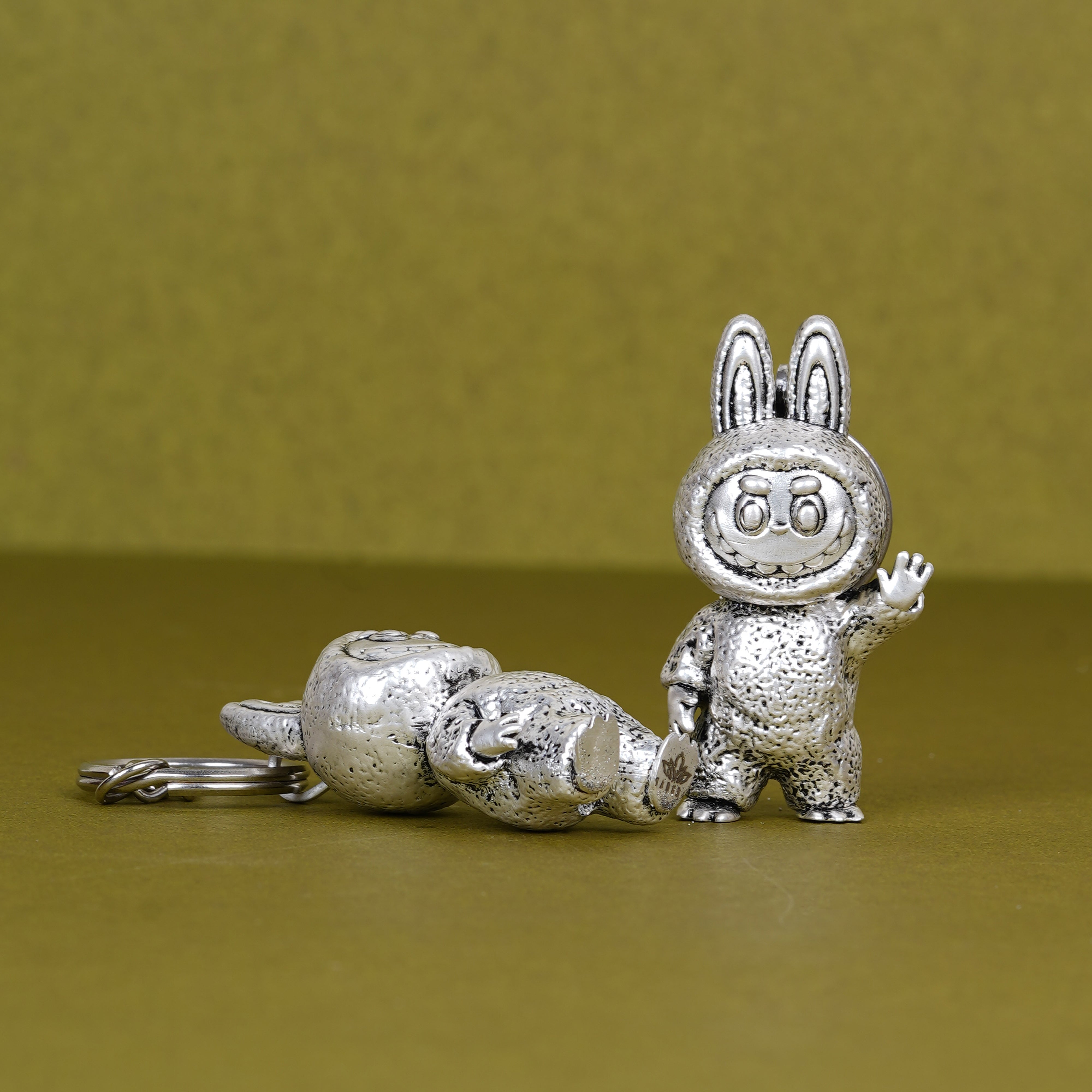 Elegant Labubu Silver-Plated 3D Keychain