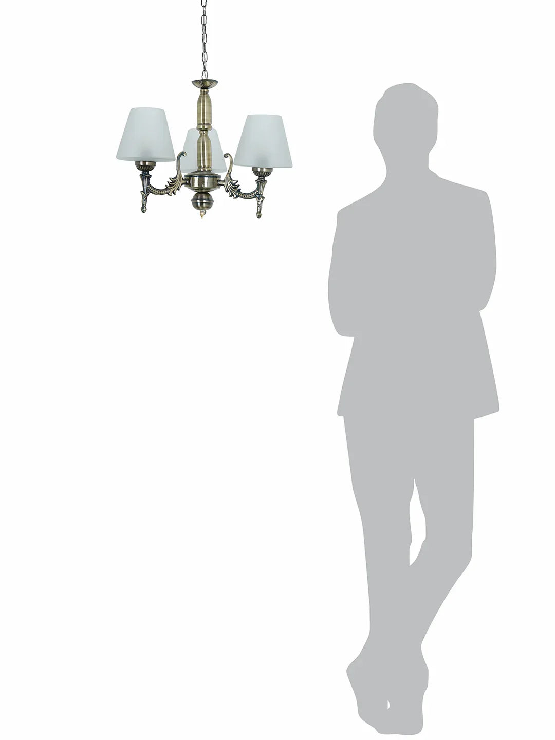 Antique Brass 17 Inch Wide Steel 3-Light Mini Ceiling Chandelier Hanging Light With Tapered Frosted Glass Shades