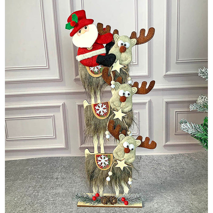 3 Tier Wooden MDF Stacked Reindeer & Santa chiristmas Home and Office Décor