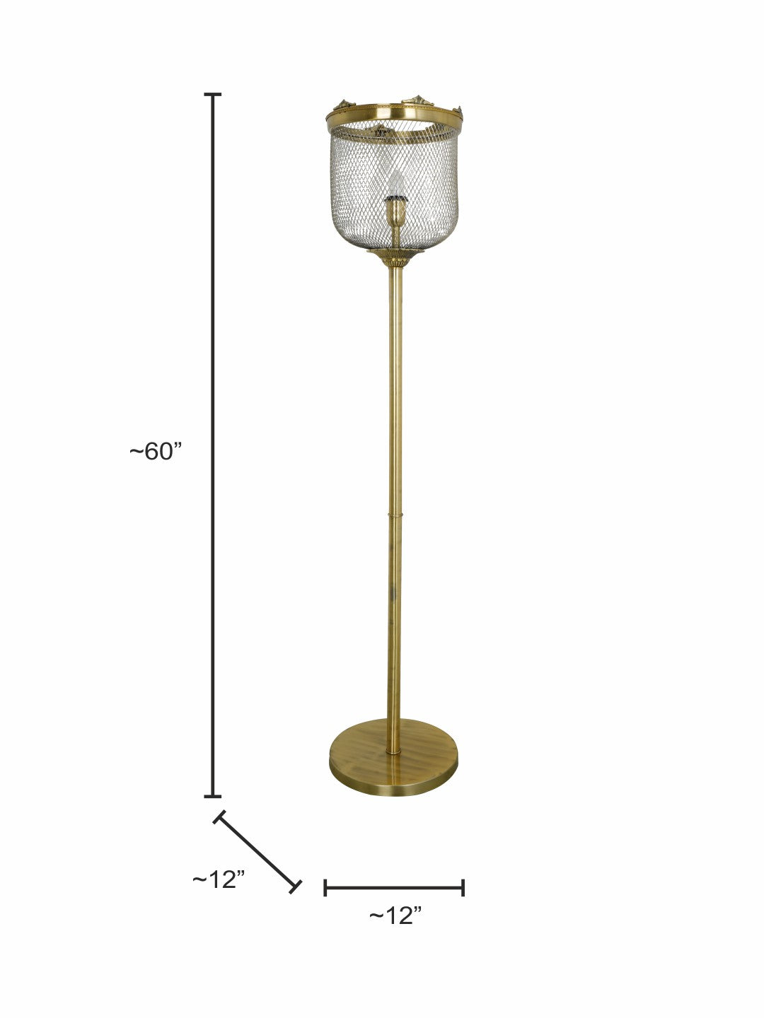 Gold 60 Inch Aluminium & Steel Wire Mesh Uplight Bell Jar Floor Lamp Light