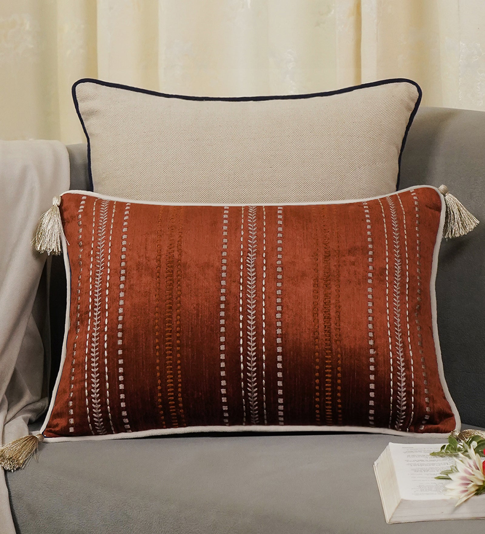 Joy Stitches Embroidery Slim (Lumbar) Cushion Cover 14 x 20