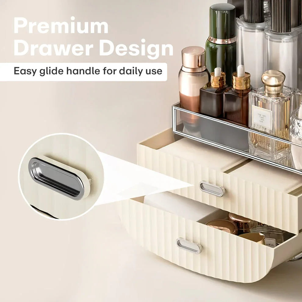 Cosmetic Makeup Organizer Box for Women |Transparent Cosmetic Storage Box for Skincare,Perfumes,Lipstick,Jewelry & Accessories – Countertop Vanity Organizer for Dressing Table | Creamy White