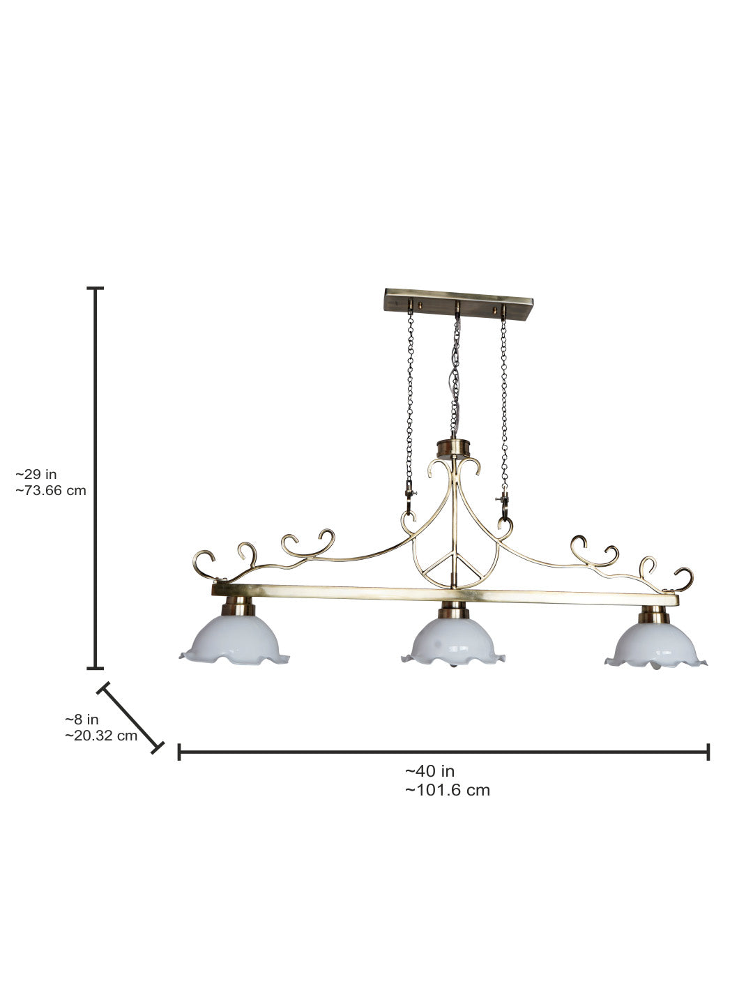 40-Inch Linear Transitional Pendant Light
  | White Frilled Glass Island Fixture