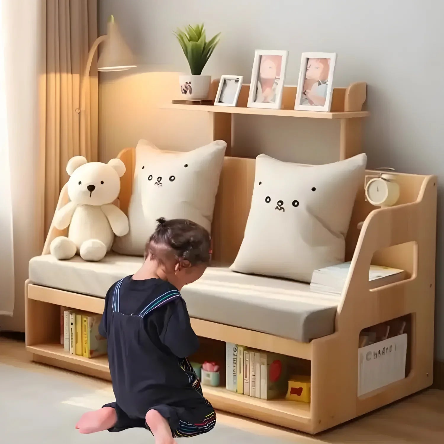Elegant Activity Mini Sofa Bookcase Wooden Bookshelf Organizer for Kids