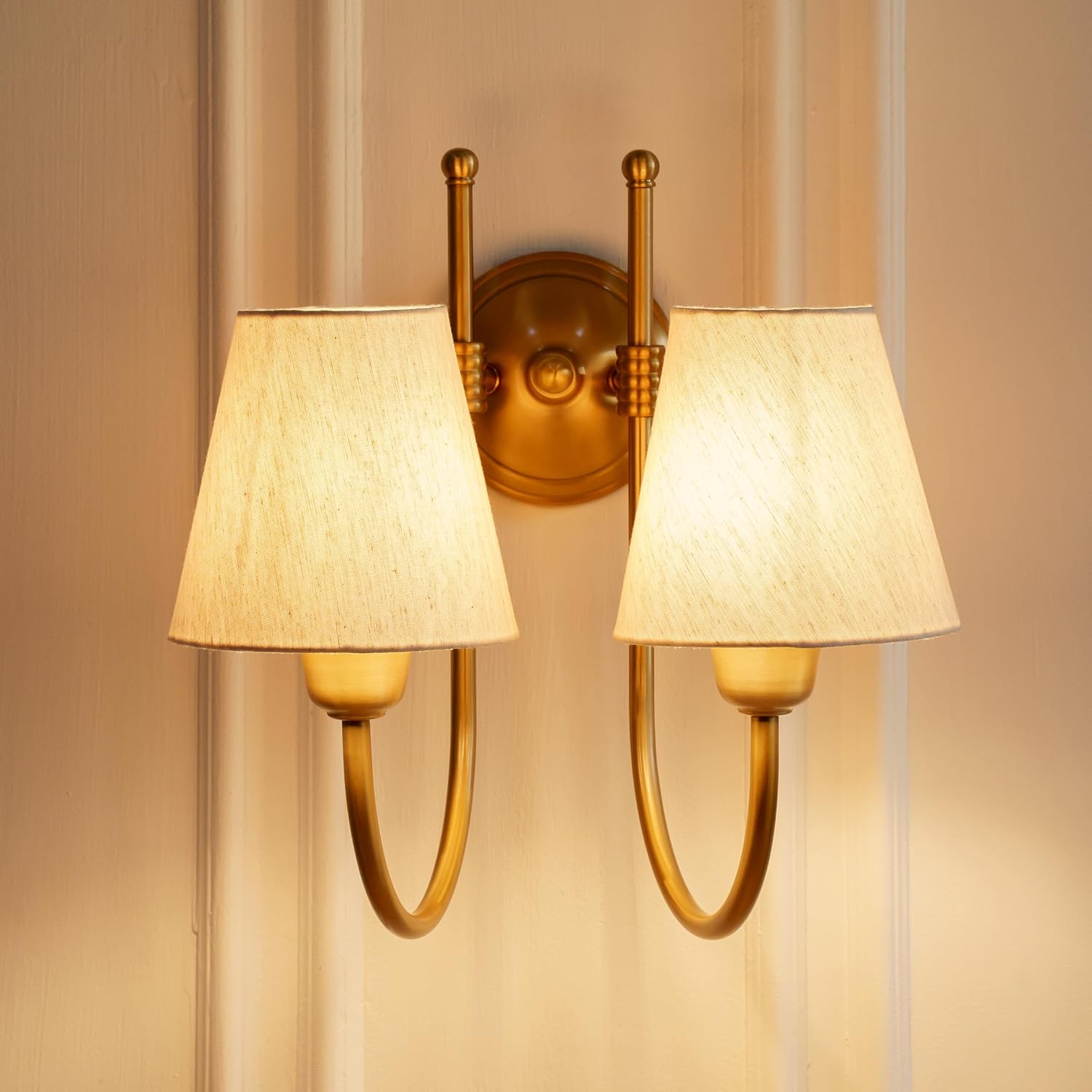 Double Hockey Wall Lamp Antique Brass Finish with Off White Glass Shade for Living Room, Bedroom and Home Decoration