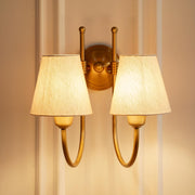 Double Hockey Wall Lamp Antique Brass Finish with Off White Glass Shade for Living Room, Bedroom and Home Decoration