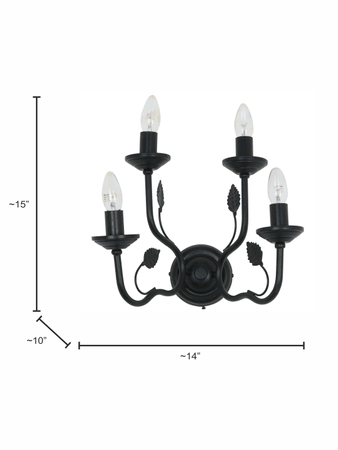Black Italian 15 Inch Dual Tier 4-Light Steel Wall Lamp Light