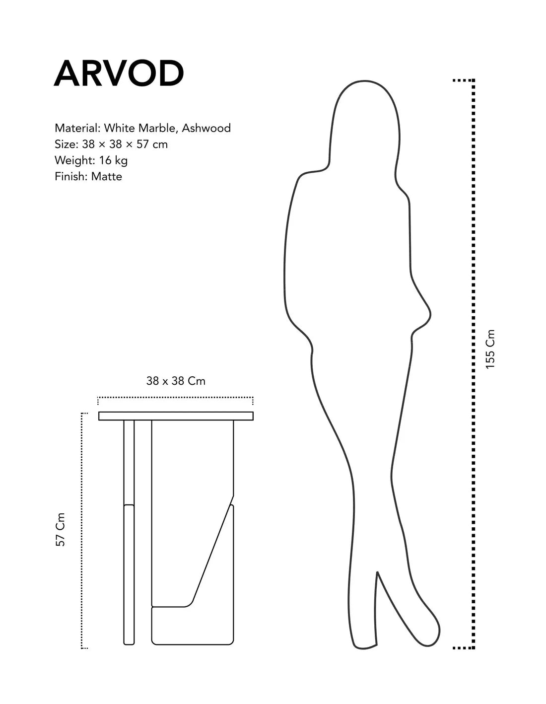Arvod - White Marble, Ashwood | Side Table