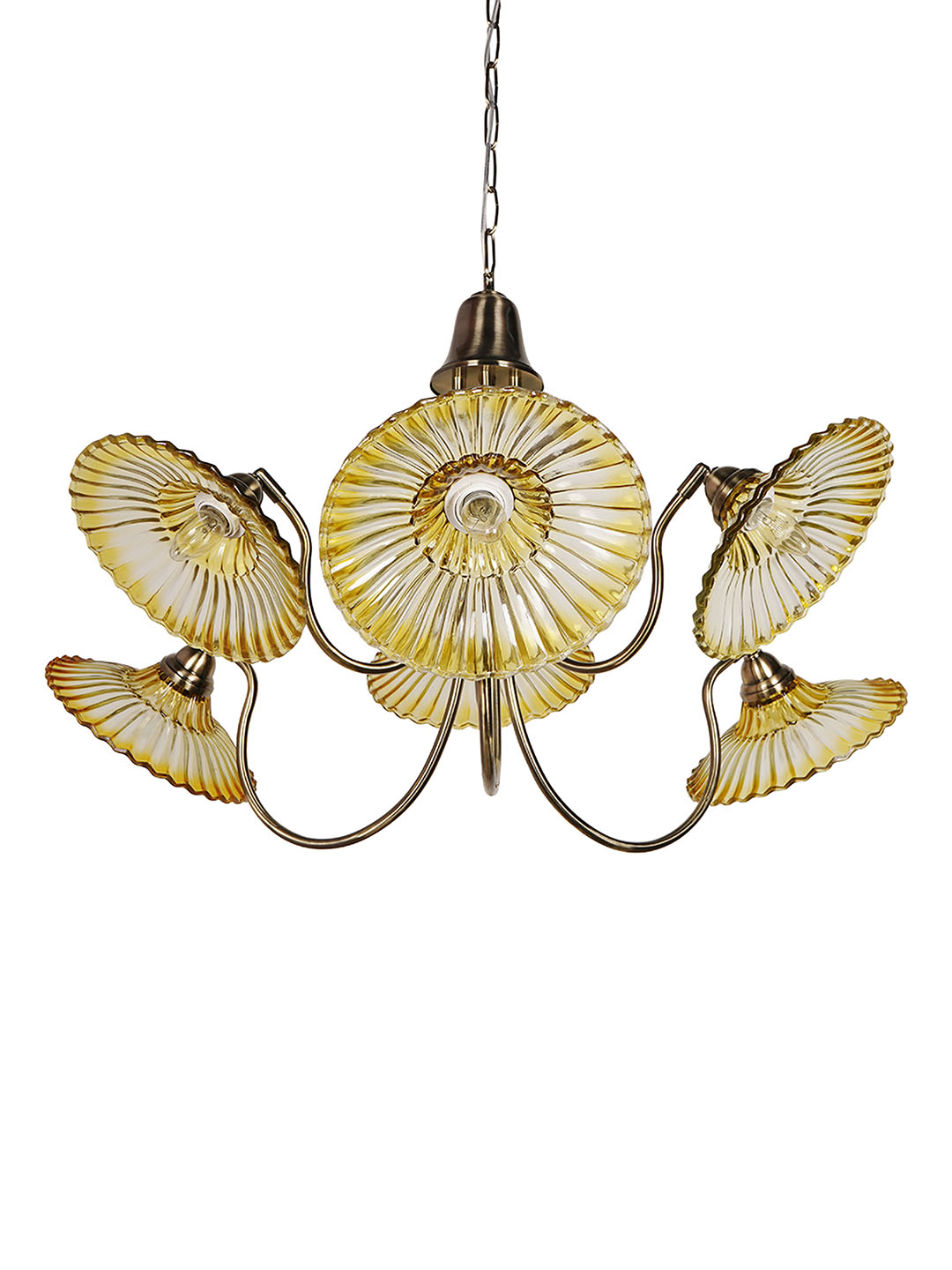 Adjustable Amber Glass Chandelier with U-Shaped Arms | Modern Industrial Style