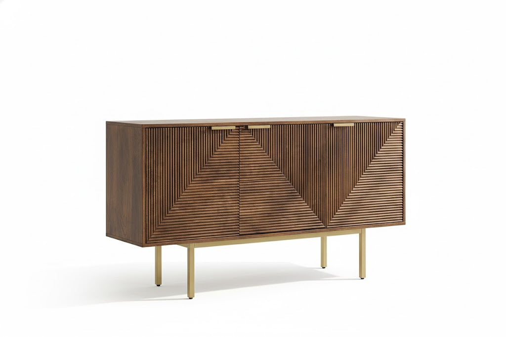 Chevron Sideboard | Acacia Wood, Stainless Steel
