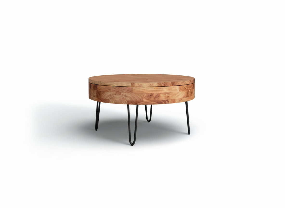 Turn Round Coffee Table with Storage | Acacia Wood Center Table for Living Room