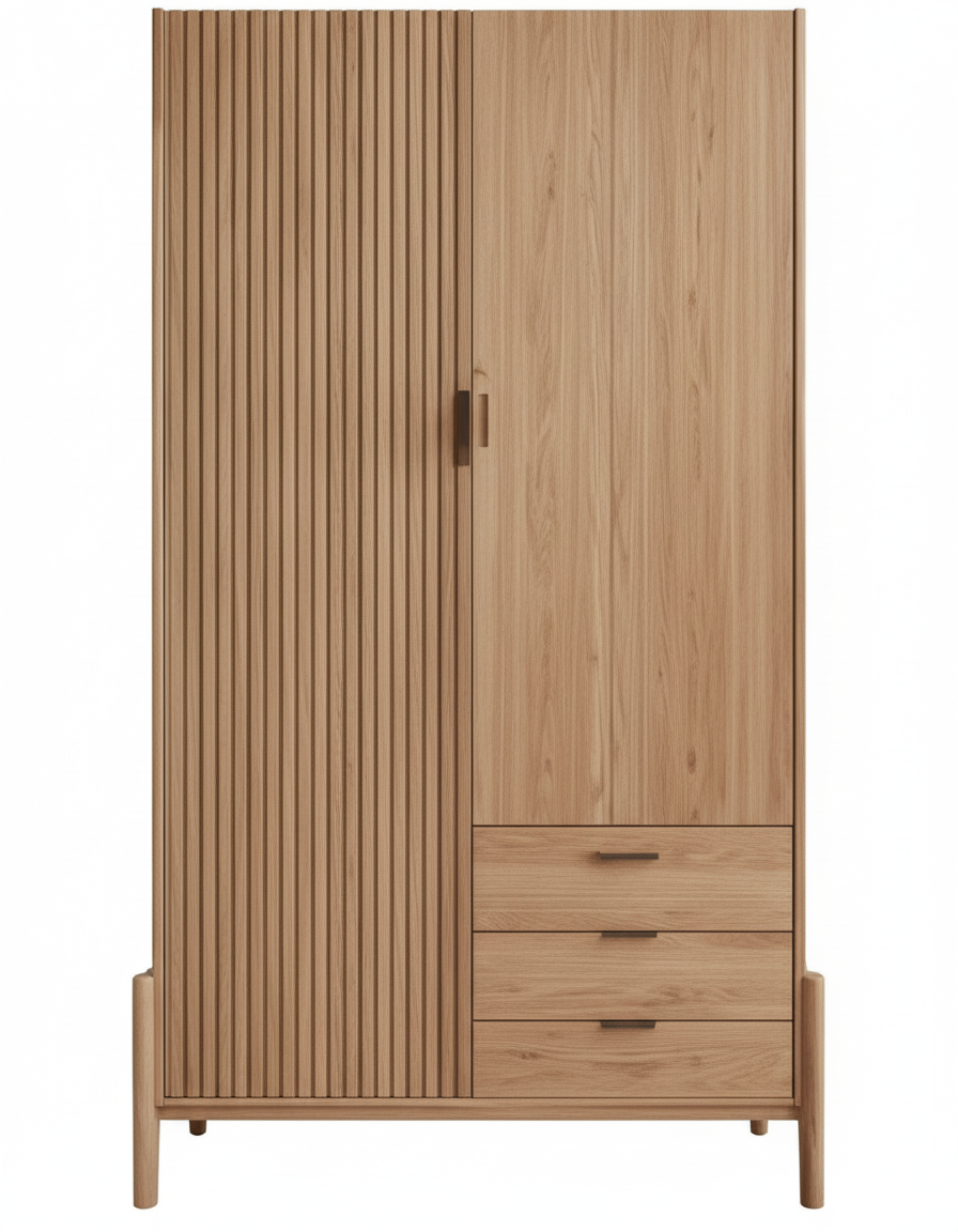 Solid Mango Wood Wardrobe with Storage | Modern Wooden Almirah for Bedroom