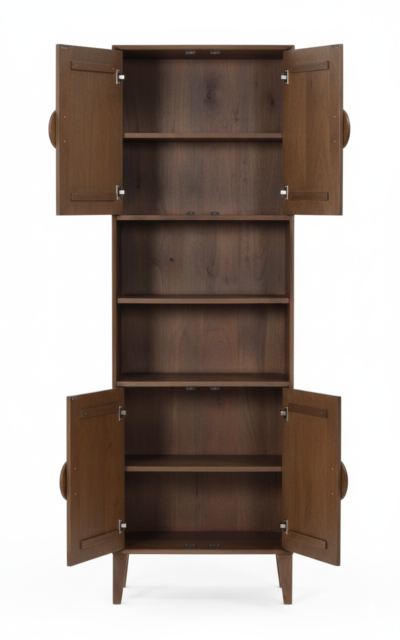 4 Door Wooden Bookshelf | Mango Wood Book Cabinet with Open Shelves | Solid Wood Storage Unit for Living Room & Study