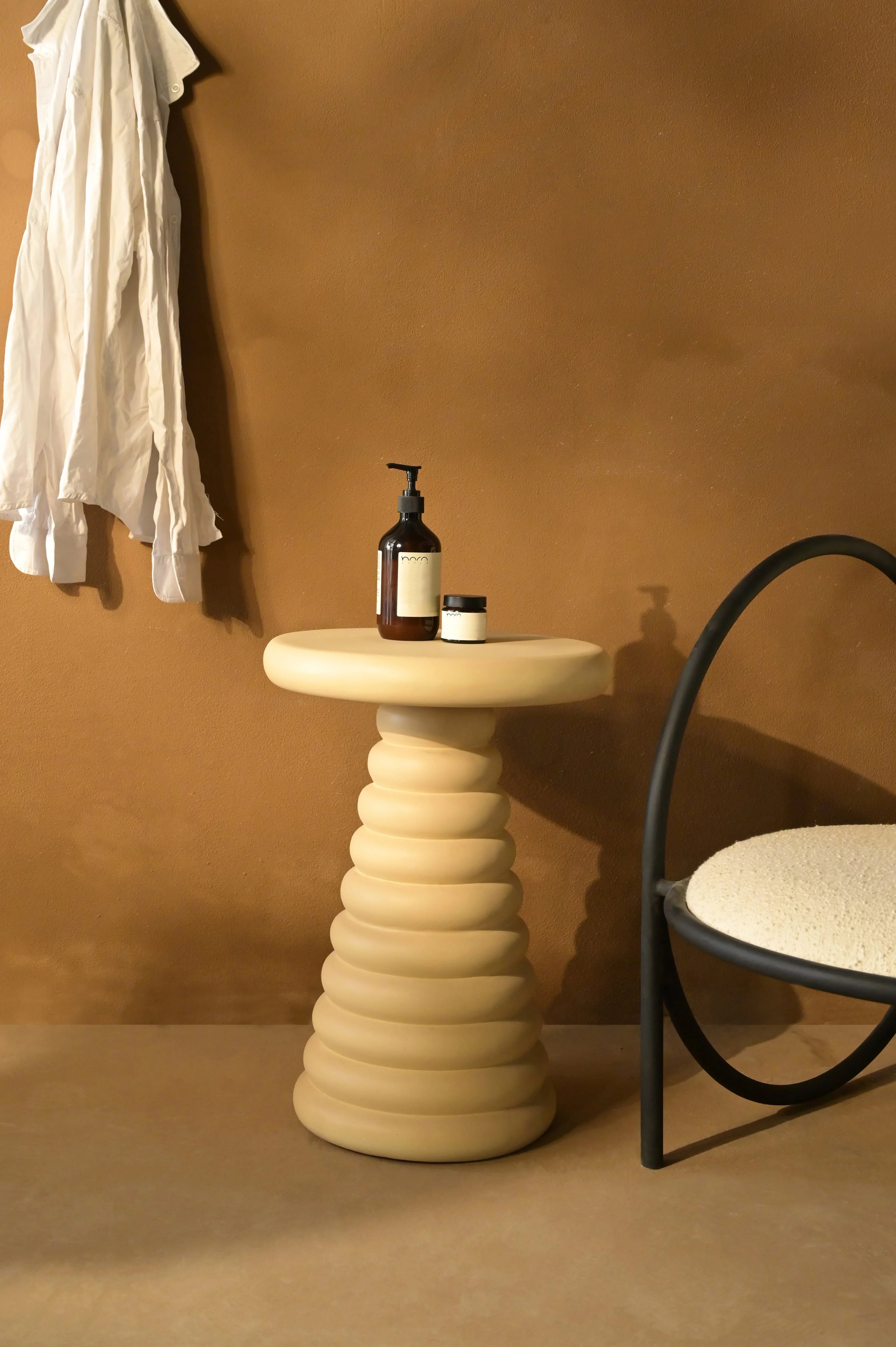 Pillar Cream Side Table | Modern Accent Table for Living Room & Bedroom