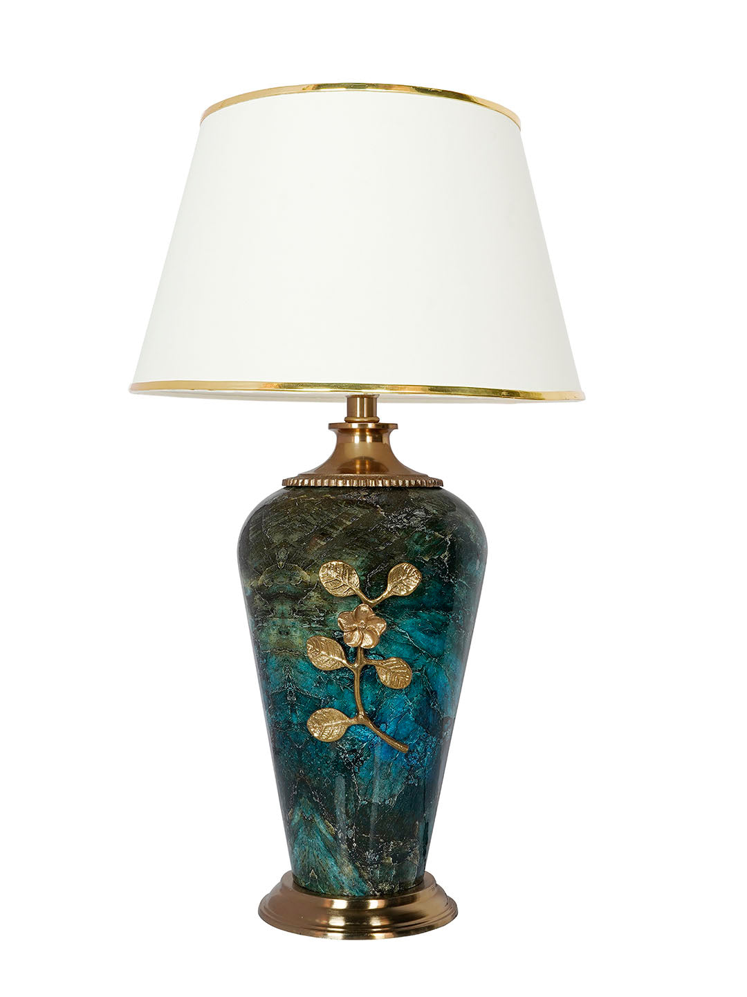 Green Marble Effect Table Lamp with Off-White Tapered Shade