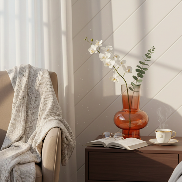 Orange Ombre Glass Flower Vase | Luxury Decorative Vase for Living Room